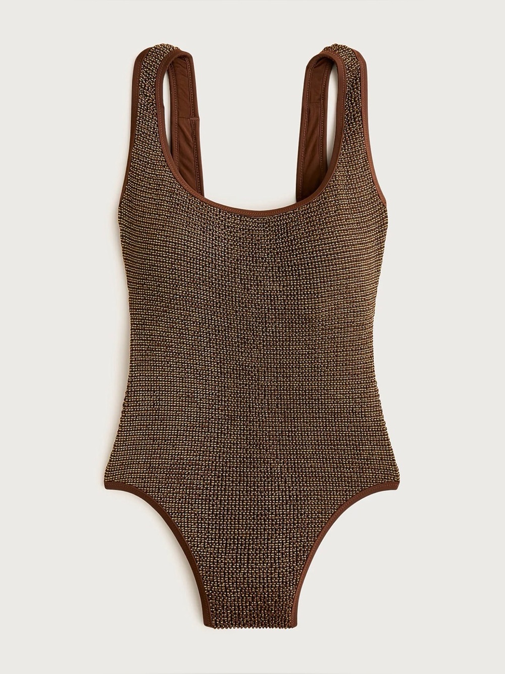 J.Crew Claudia Metallic Scrunchie One-Piece Swimsuit in dark twig brown 14